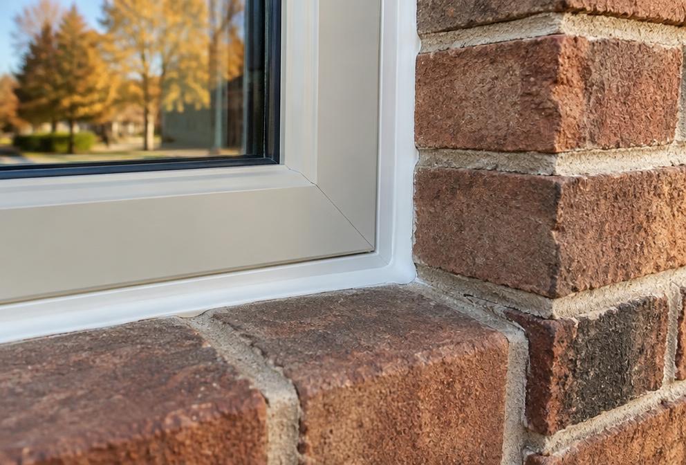 Joint de calfeutrage neuf autour d'une fenêtre / New caulking joint around a window