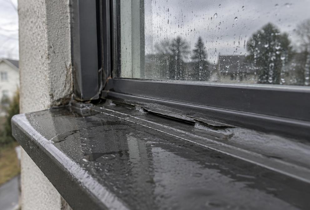 Joint de calfeutrage usé avec infiltration d'eau / Worn caulking joint with water infiltration